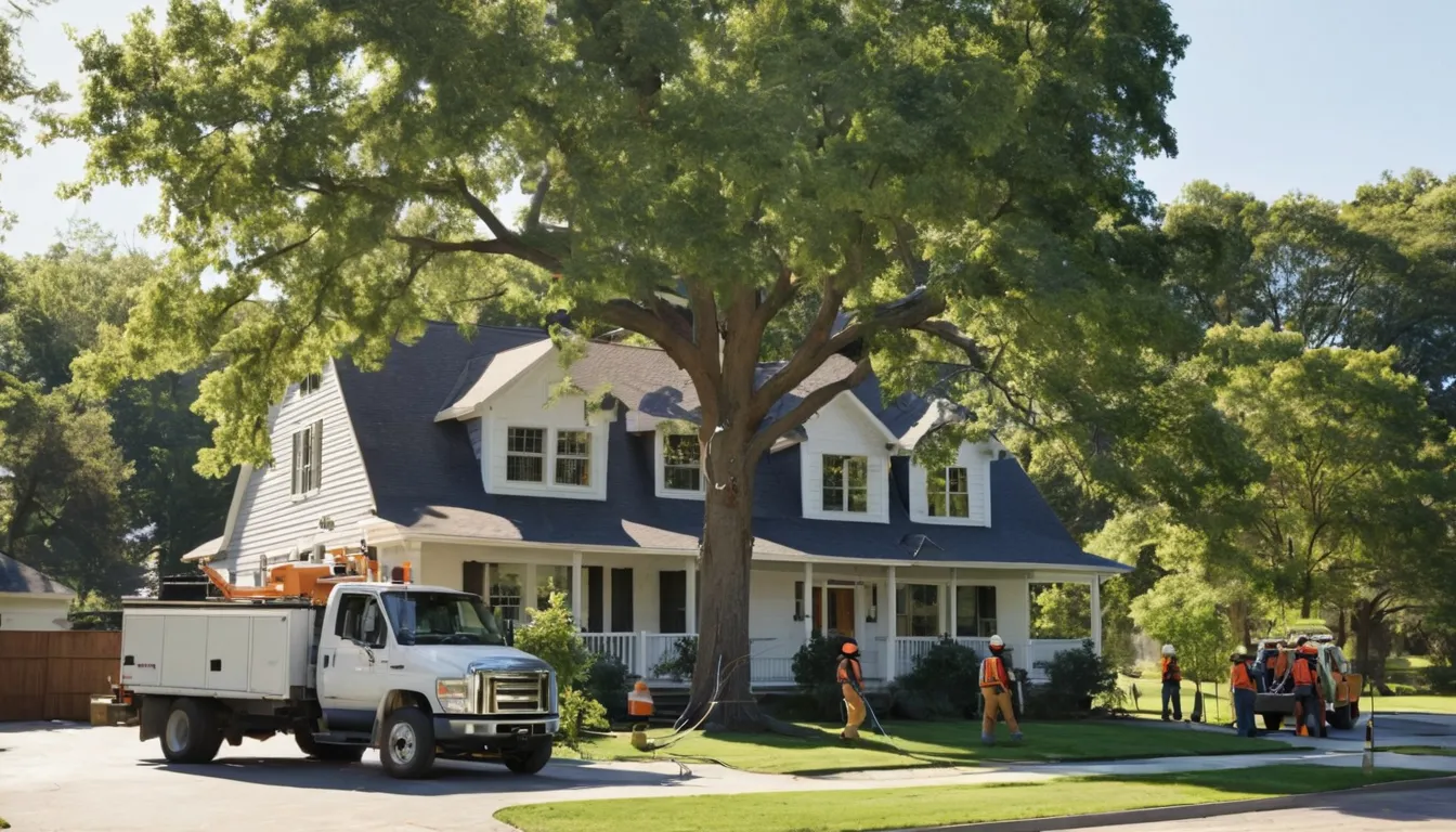 A tree removal crew working near a home in Crystal Lake